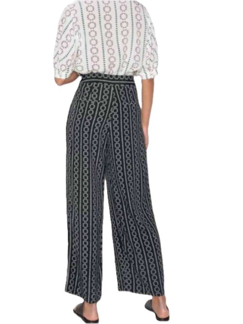 & OTHER STORIES High Waist Wide Leg Cropped Pants Black White Size 8 Summer EUC